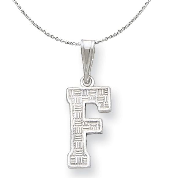 Silver, Sami Collection, Textured Block Initial F Necklace - 16 In - Picture 1 of 7